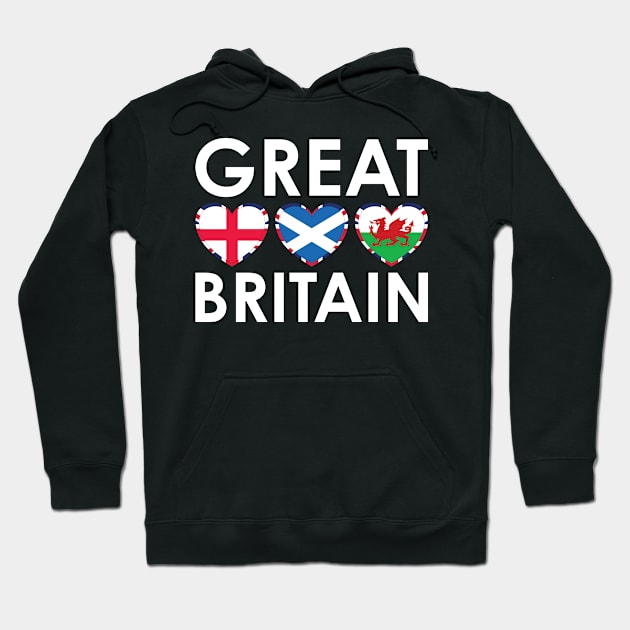 Great Britain England Scotland Wales Flags Hearts Hoodie by DPattonPD